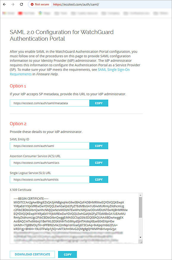 Screen shot of the configuration instructions page